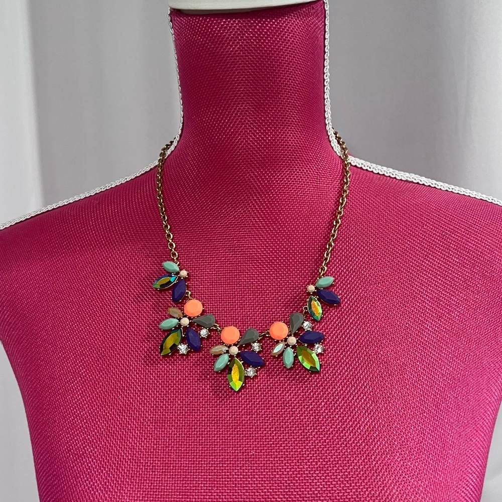 J.Crew Neon and Iridescent Color Statement Gem Necklace